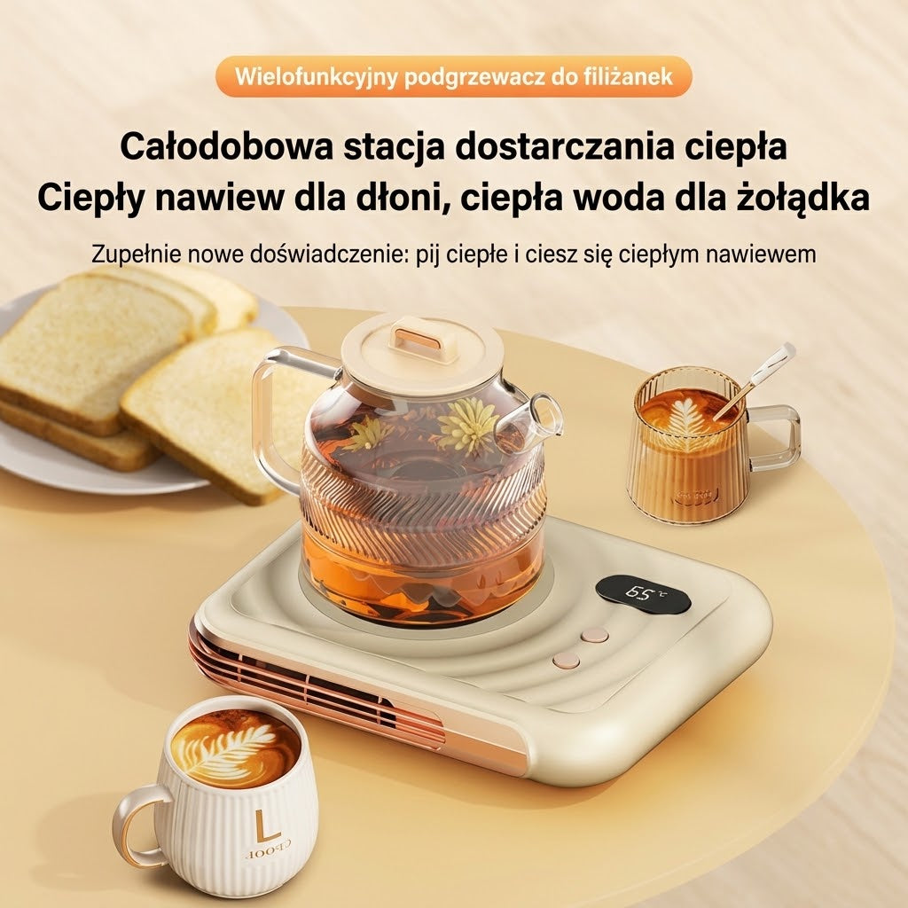 WarmDesk™ 2w1 – Inteligentny Podgrzewacz do Kubków i Ogrzewacz Dłoni na Biurko。