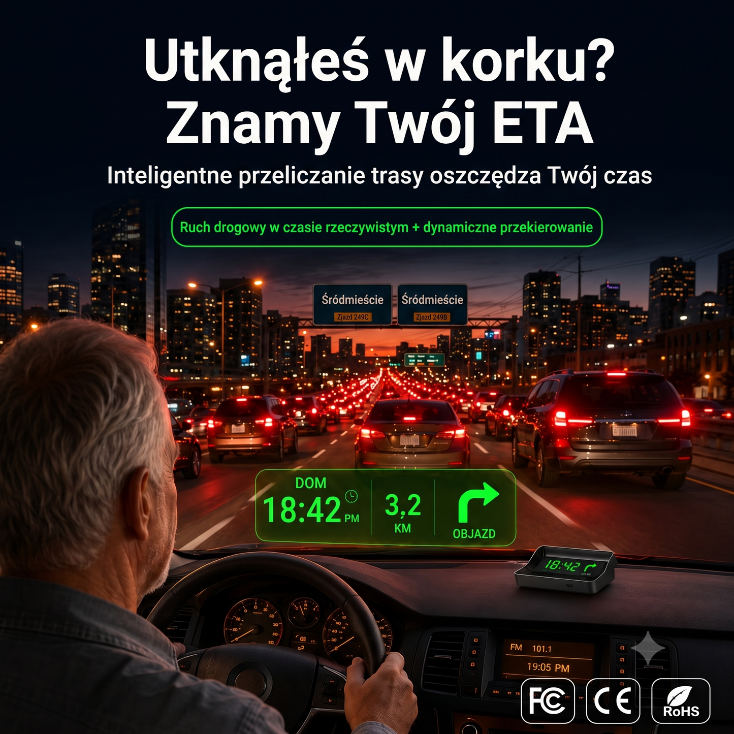 Inteligentny Wyświetlacz Samochodowy HUD GPS z Nawigacją AR i Antyradarem