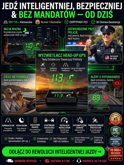 Inteligentny Wyświetlacz Samochodowy HUD GPS z Nawigacją AR i Antyradarem
