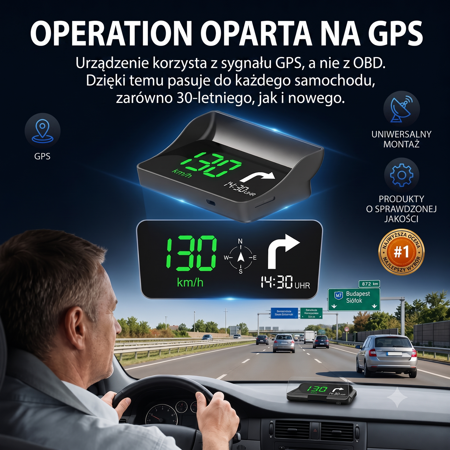Inteligentny Wyświetlacz Samochodowy HUD GPS z Nawigacją AR i Antyradarem