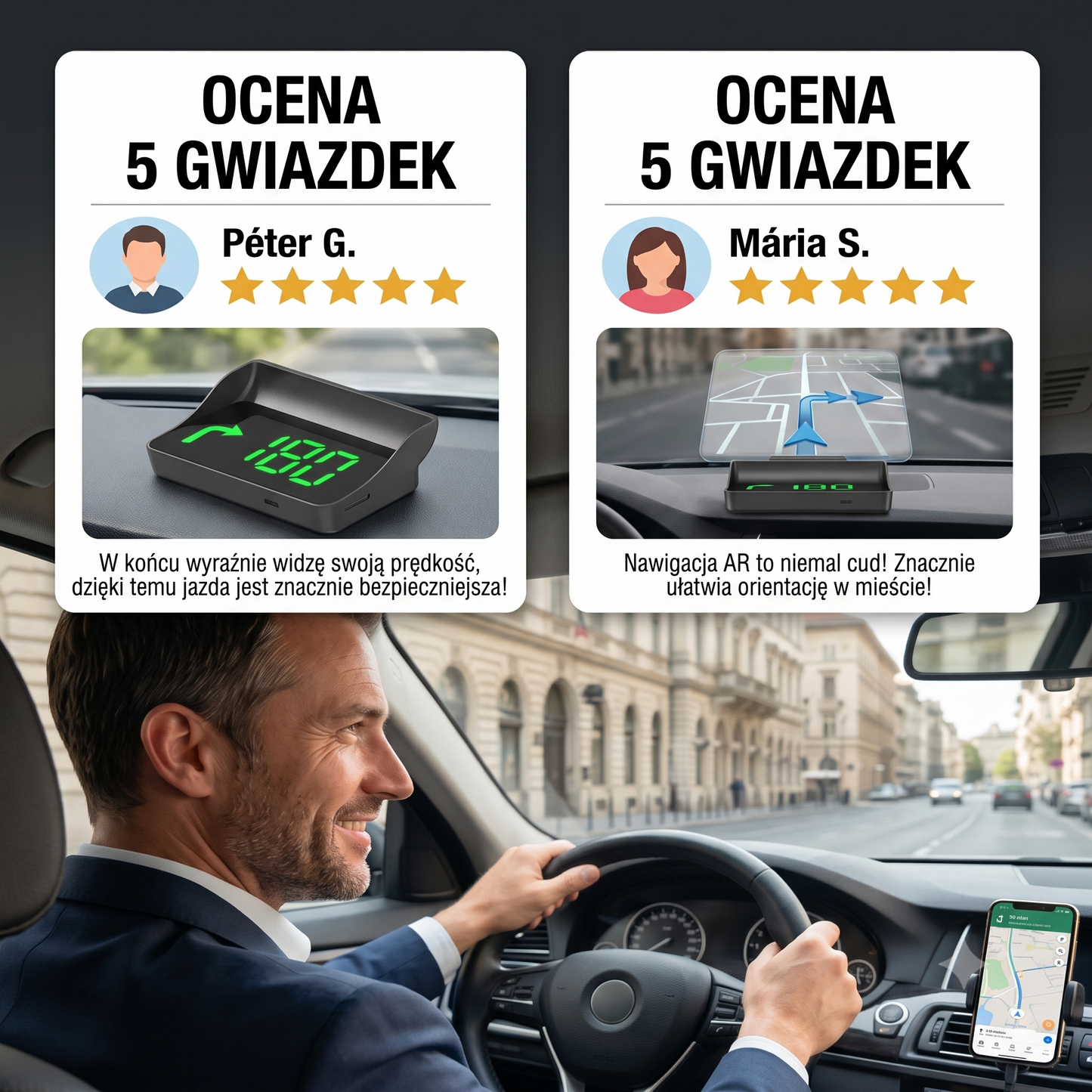 Inteligentny Wyświetlacz Samochodowy HUD GPS z Nawigacją AR i Antyradarem