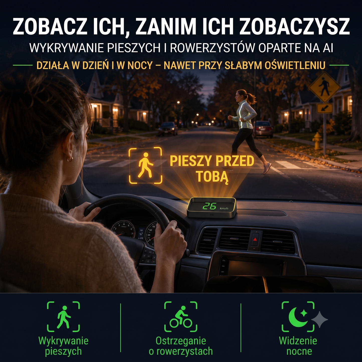 Inteligentny Wyświetlacz Samochodowy HUD GPS z Nawigacją AR i Antyradarem